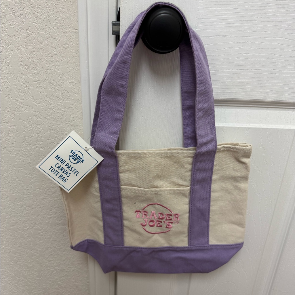Trader Joe’s Purple And Cream Mini Pastel Canvas Tote Bag